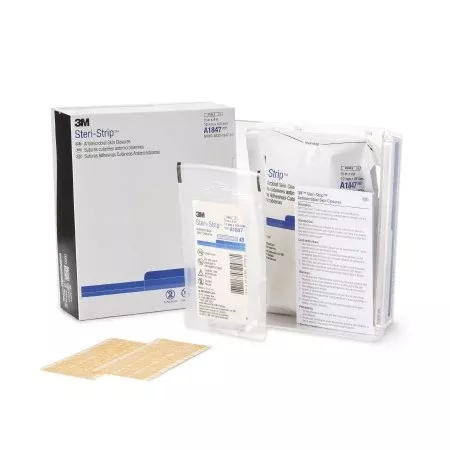 3M Antimicrobial Skin Closure Strip Steri-Strip™ Antimicrobial 1/2 X 4 Inch Nonwoven Material Reinforced Strip Tan - Box of 50 - A1847-BX