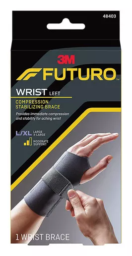 3M Healthcare 48403ENR - Wrist Brace Futuro™ Compression Stabilizing Low Profile Aluminum / Nylon / Polyester / Polyethylene / Spandex / Silicone Left Hand Black Large / X-Large
