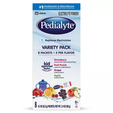 Abbott 07007456091 - Oral Electrolyte Solution Pedialyte Powder Packs Fruit Punch / Grape / Apple / Strawberry Flavor 0.3 oz. Electrolyte