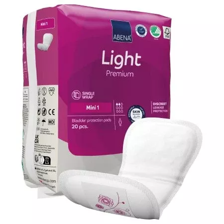 Abena North America Bladder Control Pad Abena Premium Light Mini 3.9 X 8.6 Inch Light Absorbency Fluff / Polymer Core Size 1 - Pack of 20 - 1000021337-PK
