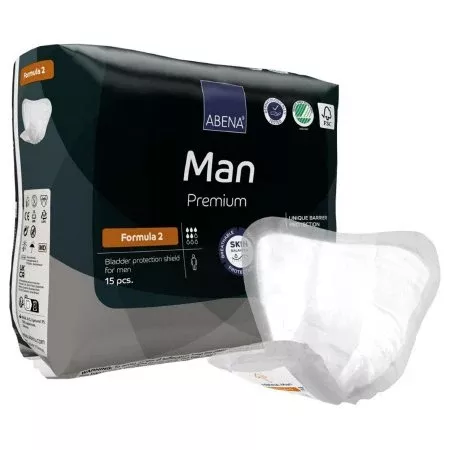 Abena North America Bladder Control Pad Abena Premium Man 9 X 11.4 Inch Moderate Absorbency Fluff / Polymer Core Size 2 - Pack of 15 - 1000021336-PK