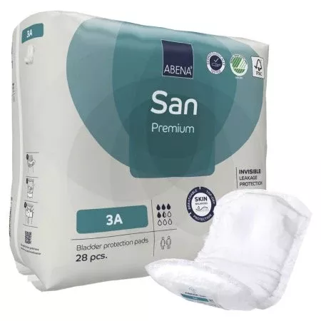 Abena North America Bladder Control Pad Abena San Premium 4.3 X 12.9 Inch Moderate Absorbency Fluff / Polymer Core Size 3A - Pack of 28 - 1000021305-PK