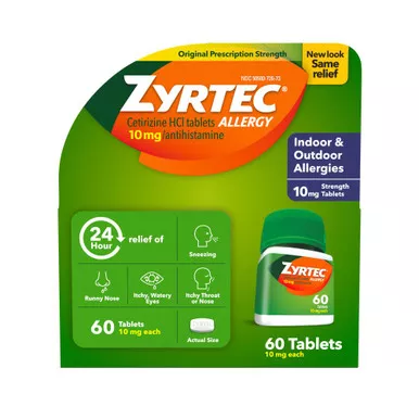 Adult ZYRTEC 10mg IR Tablet, 60 ct - REPLACES 5320660