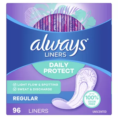 Always Daily Protect Liners, Regular Length, Unscented, 96 ct - REPLACES GCO80332998
