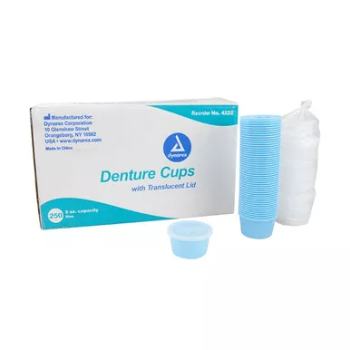 Denture Cup w/ Lid, 8 oz, Blue