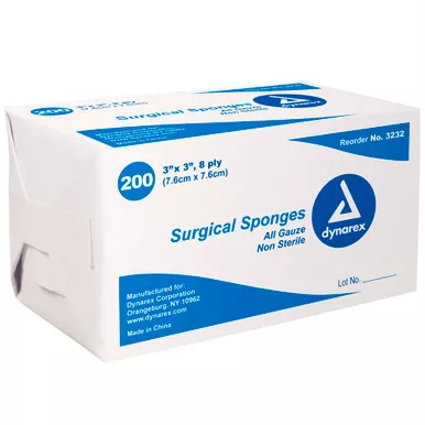 Dynarex 3232 - Gauze Sponge Dynarex 3 X 3 Inch 8-Ply NonSterile 200 per Pack