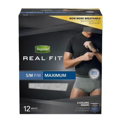 Kimberly Clark 50982 - Depend Real Fit Incontinence Underwear for Men, Maximum Absorbency, S/M, Black & Grey, Waist 28-40"