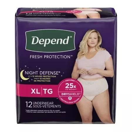 Kimberly Clark Female Adult Absorbent Underwear Depend Night Defense Pull On with Tear Away Seams Large Disposable Heavy Absorbency - Pack of 14 - 51702-PK