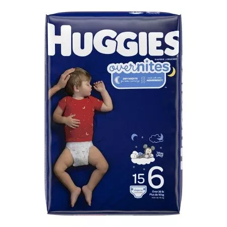 Kimberly Clark Unisex Baby Diaper Huggies Overnites Size 6 Disposable Heavy Absorbency - Pack of 15 - 49541-PK