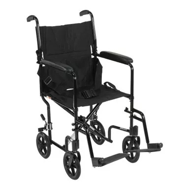 McKesson 146-ATC19-BK - Transport Chair McKesson 19 Inch Seat Width Full Length Arm Swing-Away Footrest Aluminum Frame with Black Finish