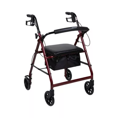 McKesson 146-R726RD - 4 Wheel Rollator McKesson Red Adjustable Height / Folding Aluminum Frame