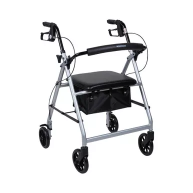 McKesson 146-R726SL - 4 Wheel Rollator McKesson Silver Adjustable Height / Folding Aluminum Frame