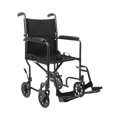 McKesson 146-TR39E-SV - Transport Chair McKesson 19 Inch Seat Width Full Length Arm Swing-Away Footrest Steel Frame with Silver Vein Finish