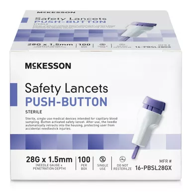McKesson 16-PBSL28GX - Safety Lancet McKesson 28 Gauge Retractable Push Button Activation Finger