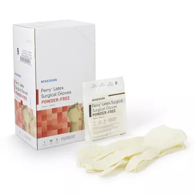 McKesson 20-1090N - Surgical Glove McKesson Perry Size 9 Sterile Latex Standard Cuff Length Smooth Cream Chemo Tested