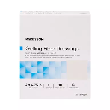 McKesson 87400 - Gelling Fiber Wound Dressing McKesson 4 X 4-3/4 Inch Rectangle Sterile