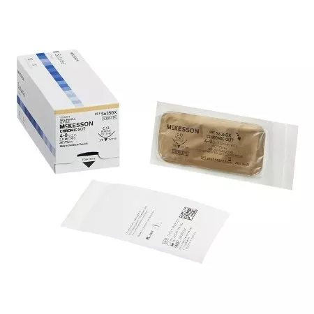 McKesson Absorbable Suture with Needle McKesson Chromic Gut C-13 3/8 Circle Reverse Cutting Needle Size 3 - 0 - Box of 1 - S636GX-BX