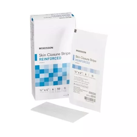 McKesson Skin Closure Strip McKesson 1/2 X 4 Inch Nonwoven Material Reinforced Strip White - Box of 50 - 3010-BX