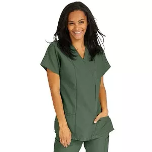 Medline ComfortEase Women's Crossover Tunic Scrub Top with Two Pockets - ComfortEase Women's Short-Sleeve Crossover Tunic Scrub Top with 2 Pockets, Size 2XL, Black - 8851DKWXXL