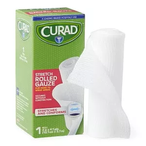 Medline CURAD 100% Cotton Bandage Roll - CURAD Stretch Rolled Gauze, 4" x 4.1 yd. - CUR47144ERB