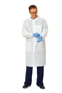 Medline Disposable Knit-Cuff Multilayer Lab Coats with Traditional Collar - Disposable Knit-Cuff Multilayer Lab Coats with Traditional Collar, Blue, Size L - NONSW400L