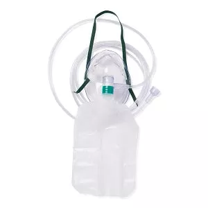Medline Disposable Oxygen Masks with Standard Connector - Total Non-Rebreather Adult Mask with Reservoir Bag, Safety Vent, Check Valve, 7' Tubing and Standard Connectors - HCS4670B
