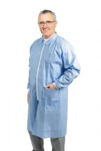 Medline Disposable Zip-Front Multilayer Lab Coats - Disposable Zip Front Lab Coats, Medium Weight Multilayer Material, Knit Cuffs, Blue, Size 2XL - NONSW480XXL