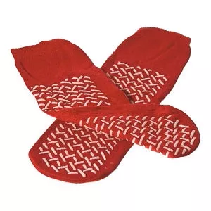 Medline Fall Prevention Slippers - Double-Tread Fall Prevention Patient Slippers, Red, One Size Fits Most - MDT211250R