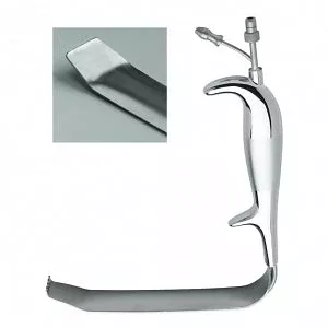 Medline Fiber Optic Tebbetts Breast Retractors - Fiber Optic Tebbetts Retractor with Suction and 150 mm x 24 mm Wide Serrated 90° Blade - MDST9854FS