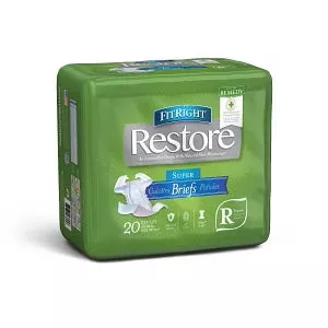 Medline FitRight Restore Super Incontinence Briefs with Remedy Phytoplex - FitRight Restore Super Adult Incontinence Briefs, Size Regular, for Waist Size 60"-69" - FITRESTORERG