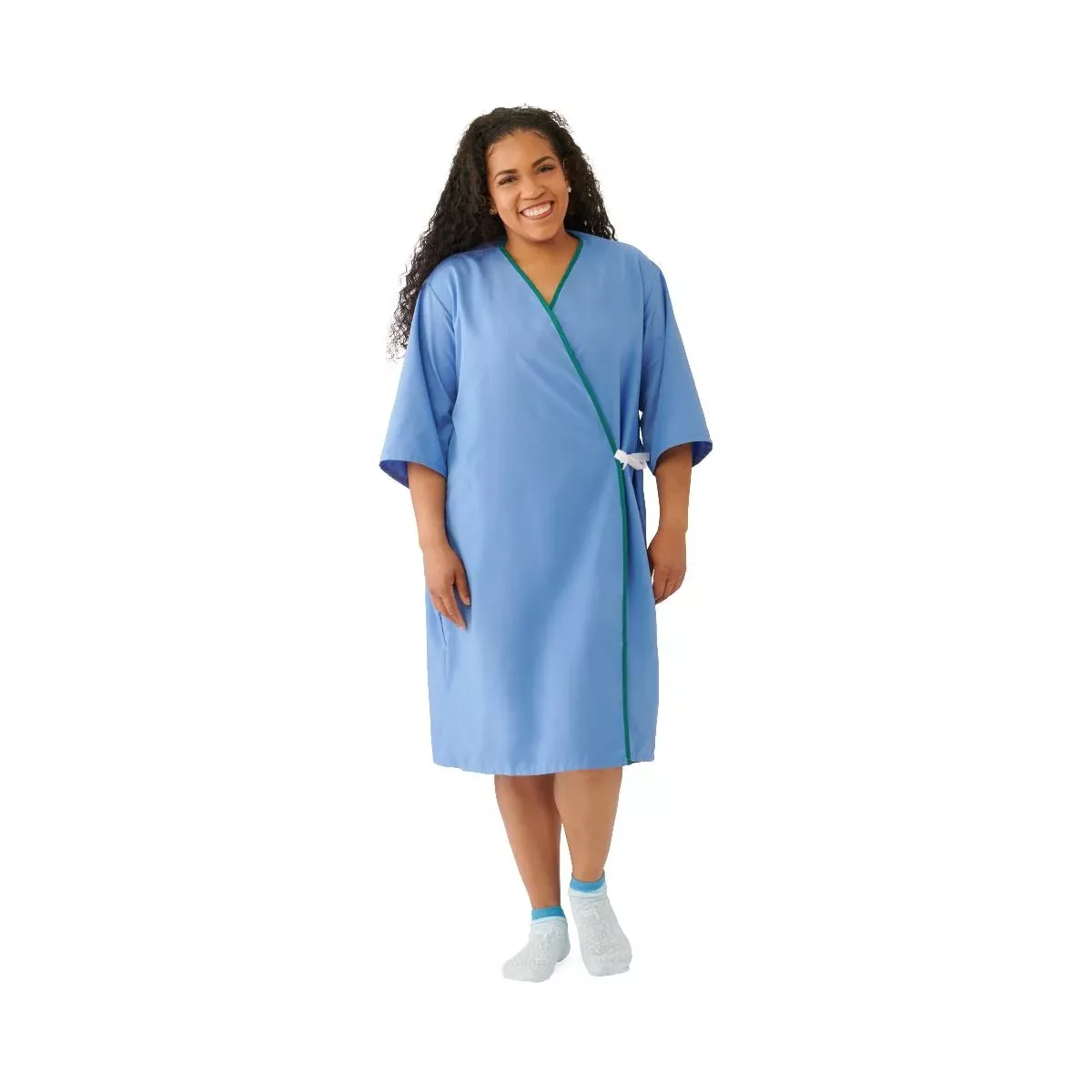 Medline Front-Opening Exam Patient Gowns - Front-Wrap Gown, Navy Carib Trim, Size L / XL - SHL501LXL