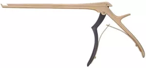 Medline Gold Titanium-Coated Microhandle Kerrison Rongeurs - 7" (17.8 cm) Long 40° Up Cutting Gold Coated Microhandle Kerrison Rongeur with 1 mm Bite and Thin Footplate - MDS20652781