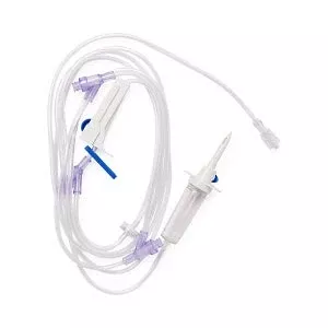 Medline IV Administration Sets - IV Administration Set with 3 Needle-Free Ports, 15 drops / mL, 112" - DYNDST1545