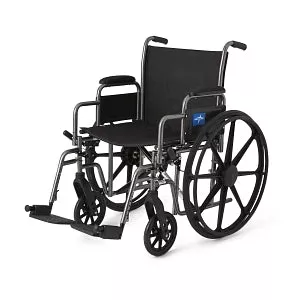 Medline K1 Basic Extra-Wide Wheelchairs - K1 Basic Wheelchair with Desk-Length Arms and Elevating Leg Rests, 300 lb. Weight Capacity, 20" Width - MDS806450EE