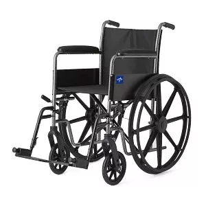 Medline K1 Basic Wheelchairs - K1 Basic Wheelchair with Permanent Full-Length Arms and Elevating Leg Rests, 300 lb. Weight Capacity, 18" Width - MDS806200EE
