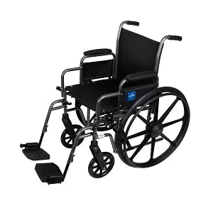 Medline K2 Basic Vinyl Wheelchairs - K2 Basic Wheelchair with 16"W Seat, Removable Desk-Length Arms and Elevated Leg Rests - MDS806300NEV