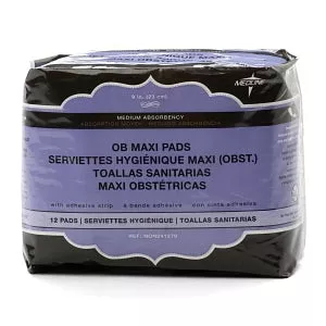 Medline Maxi Adhesive Sanitary Pads - Nonsterile Sanitary Maxi Pads with Adhesive Strip, Packaged in Individual 4" Vending Box, 9" - NON241278