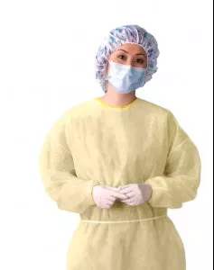 Medline Medium-Weight Multi-Ply AAMI Level 1 Isolation Gown - Medium-Weight AAMI Level 1 Isolation Gown with Elastic Wrists, Yellow, Size Regular - NONLV100