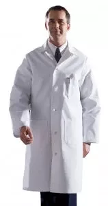 Medline Men's Premium Full Length Cotton Lab Coats - Men's Full-Length 100% Cotton Heavyweight Twill Lab Coat with Knot Buttons, White, Size 28, Tall - MDT17WHT28T