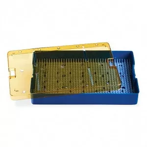 Medline Micro Containers - 10.5" x 5" (26 cm x 13cm) Instrument Sterilization Container with Pin Matt and Silicone Rail - MDS2100002