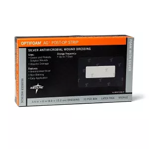 Medline Optifoam AG+ Silver Antimicrobial Post-Op Wound Strips - Optifoam AG+ Silver Antimicrobial Post-Op Wound Strip, 3.5" x 10" - MSC96310