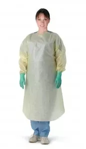 Medline Over-Head Coated Polypropylene Isolation Gowns - Medium-Weight Coated Overhead Isolation Gown, Yellow, Size Regular - CRI4500