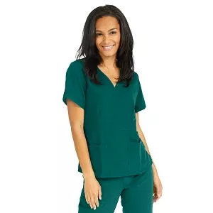 Medline Park Ave Women's Stretch Fabric Mock Wrap Scrub Top with Pockets - Park ave Women's Mock Wrap Scrub Top with 2 Pockets, Size 2XL, Black - 5587BLKXXL