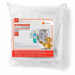 Medline Pediatric 100% Silicone Temperature-Sensing Foley Catheter Tray - Total One-Layer Tray with 400 mL Urine Meter with 2, 500 mL Drain Bag, 100% Temperature-Sensing Silicone Foley Catheter, 10 Fr, 5 mL, Peri Wipe - URO170810T