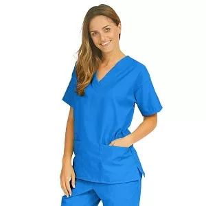 Medline PerforMAX Women's V-Neck Tunic Scrub Top with 2 Pockets - PerforMAX Women's V-Neck 2-Pocket Tunic Scrub Top with Angelica Color-Coding, Size 2XL, Caribbean Blue - 839JCBXXL-CA