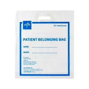 Medline Plastic Patient Belonging Bag with Patch Handle - Clear Plastic Patient Belonging Bag with Zipper Patch Handle, 20" x 21" x 4" - NON026331
