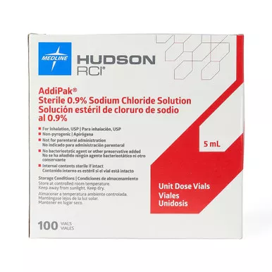 Medline RHUD69U - Addipak Respiratory Inhalation Solution, Saline 0.9%, Sterile, Red Vial, 15 mL