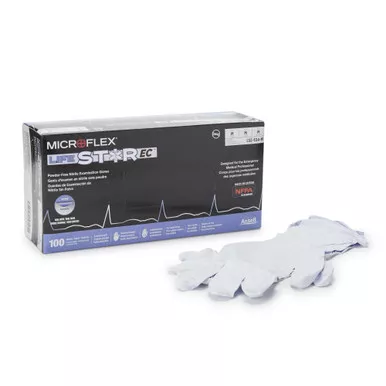 Microflex Medical LSE-104-M - Exam Glove LifeStar™ EC Medium NonSterile Nitrile Extended Cuff Length Textured Fingertips White / Blue Fentanyl Tested