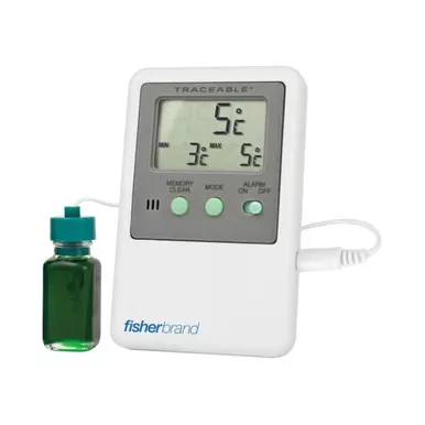 PANTek Technologies LLC S66277 - Digital Refrigerator / Freezer Thermometer with Alarm Fisherbrand™ Traceable Fahrenheit / Celsius -58° to +158°F (-50° to +70°C) Bottle Probe Door / Wall Mount Battery Operated