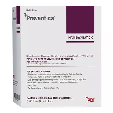 PDI S41950 - Impregnated Swabstick Prevantics Maxi 3.15% / 70% Strength CHG (Chlorhexidine Gluconate) / Isopropyl Alcohol Individual Packet NonSterile